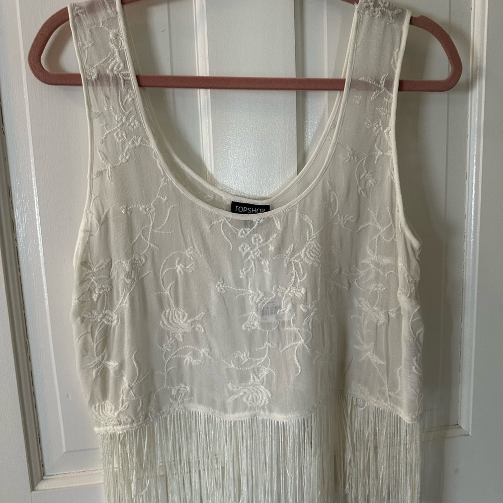Topshop Cream Embroidered Tank Top